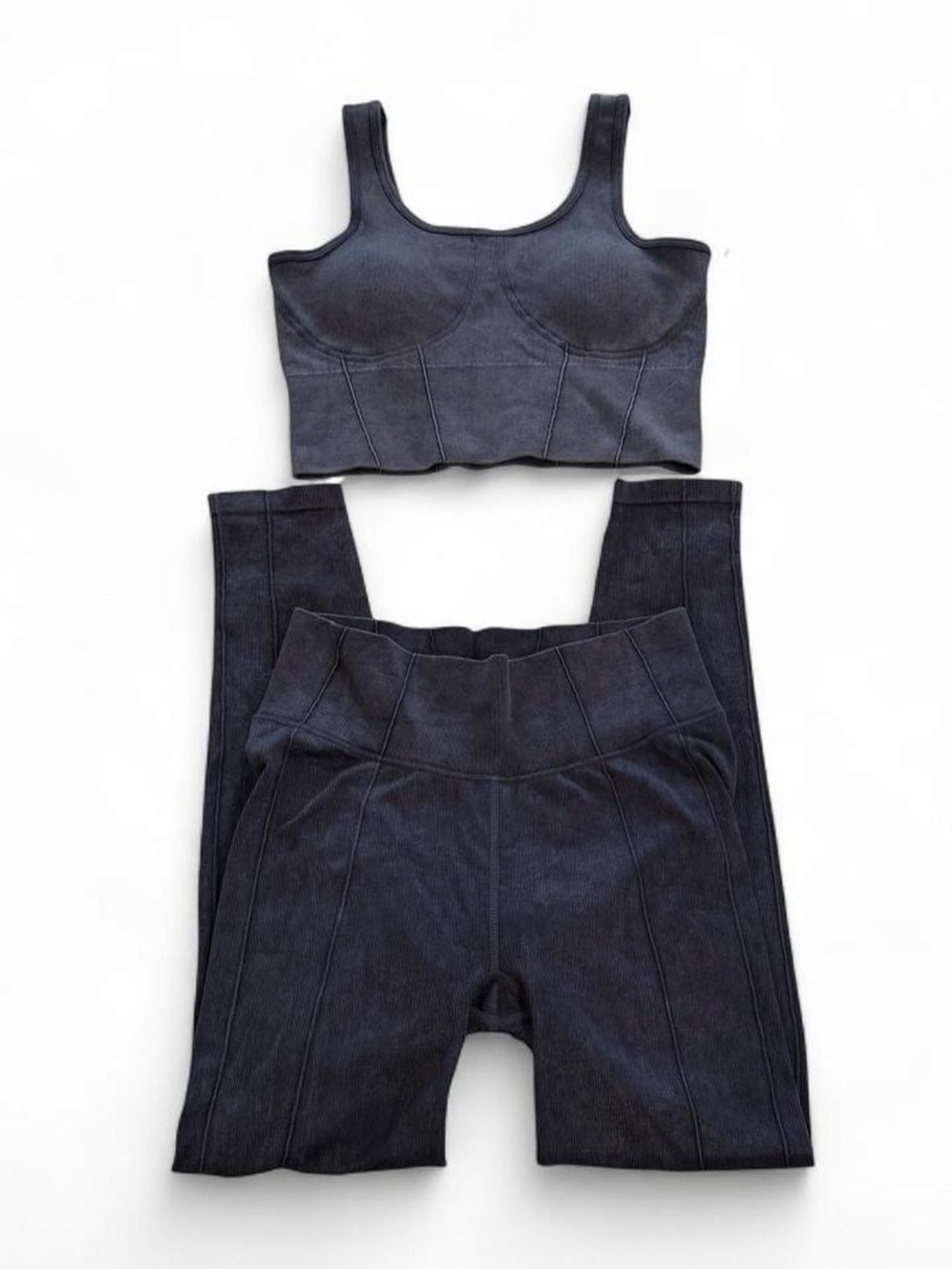 Navy Ribbed Leggings & Crop Top athletic Set